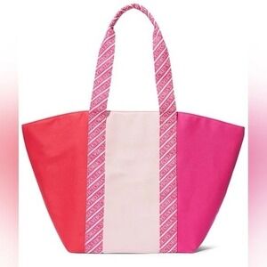 VICTORIA'S SECRET CANVAS ZIP TOTE BAG PINK WHITE/CREAM WEEKEND BEACH BRAND NEW